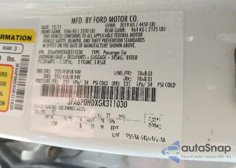 2016 Ford Fusion Se z USA, uszkodzony, nr VIN 3FA6P0HDXGR311030